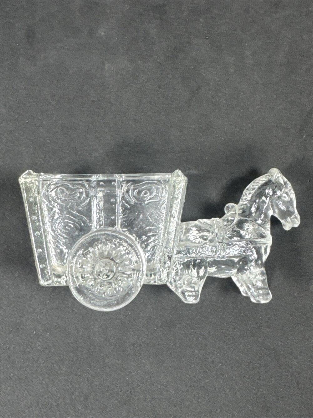 Vtg Donkey Horse and Cart Wagon Clear Glass Toothpick Holder Candy Nut Dish